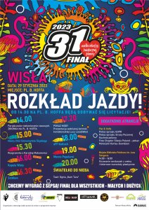 Plakat wydarzeń WOŚP w Wiśle